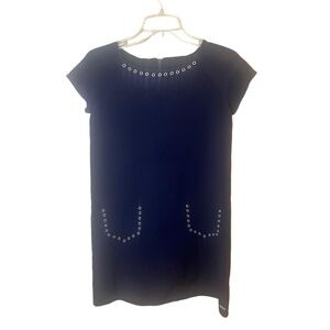Junior Gaultier Navy Grommet Detail Short Sleeve Crew Neck Dress Size 14A
